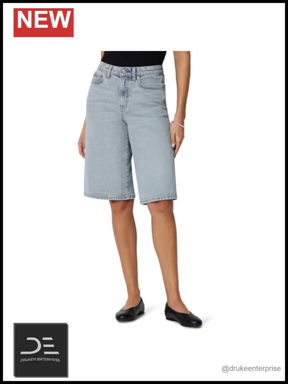 Mid-Rise Relaxed-Fit Long Denim Shorts with Stretch Women's Bermuda Shorts